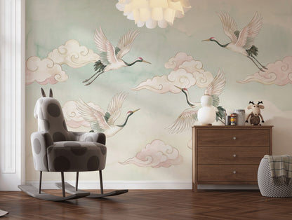 Muted Green Wallpaper Pastel Watercolor Wall Mural