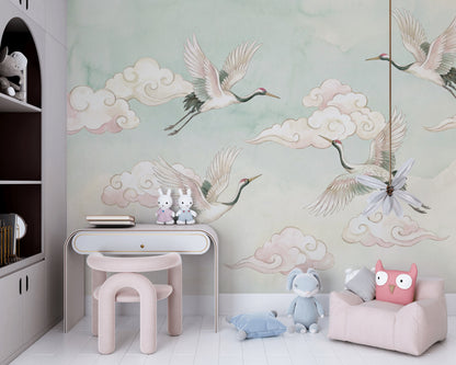 Muted Green Wallpaper Pastel Watercolor Wall Mural