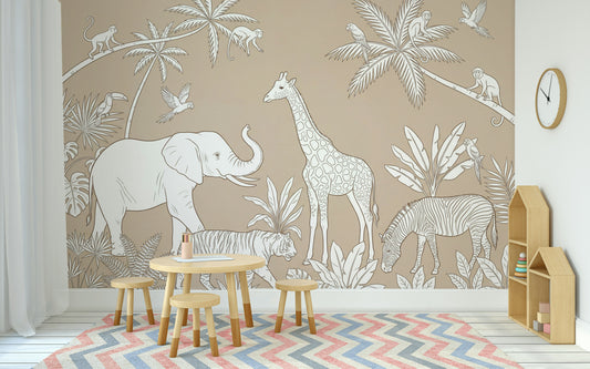 Safari Animals Wallpaper Tropical Jungle Wall Mural