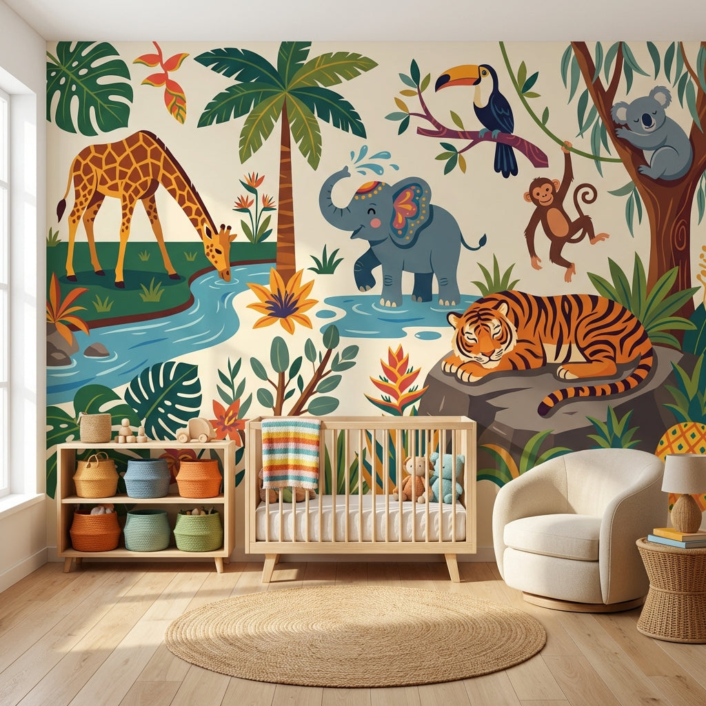 Tropical Jungle Wallpaper Wild Animals Kids Wallpaper Wall Mural