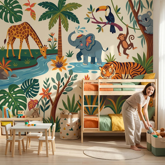 Tropical Jungle Wallpaper Wild Animals Kids Wallpaper Wall Mural