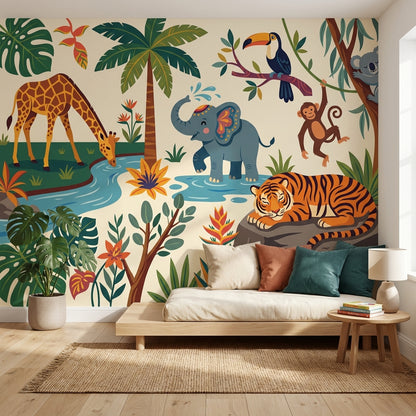 Tropical Jungle Wallpaper Wild Animals Kids Wallpaper Wall Mural