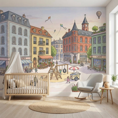 Hot Air Balloon Wallpaper City Square Patisserie Wall Mural