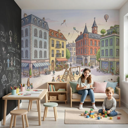 Hot Air Balloon Wallpaper City Square Patisserie Wall Mural