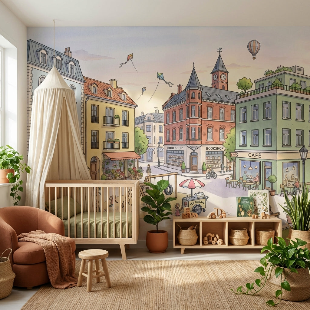 Hot Air Balloon Wallpaper City Square Patisserie Wall Mural