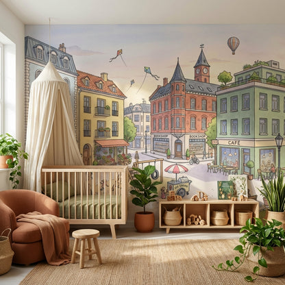 Hot Air Balloon Wallpaper City Square Patisserie Wall Mural