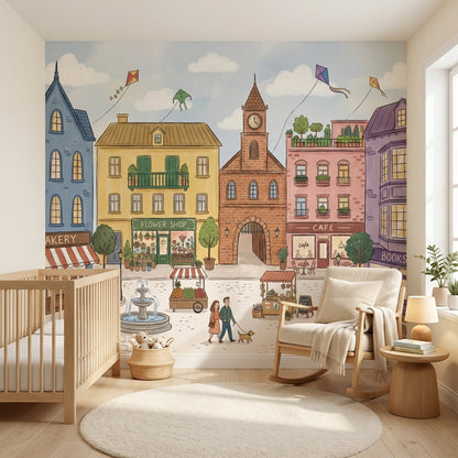 Town Square Wallpaper European Street Bright Wall Mural