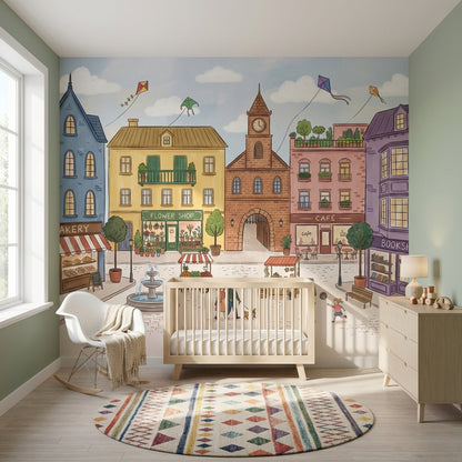 Town Square Wallpaper European Street Bright Wall Mural