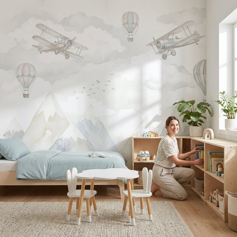 Airplane Balloon Cloud Wall Mural