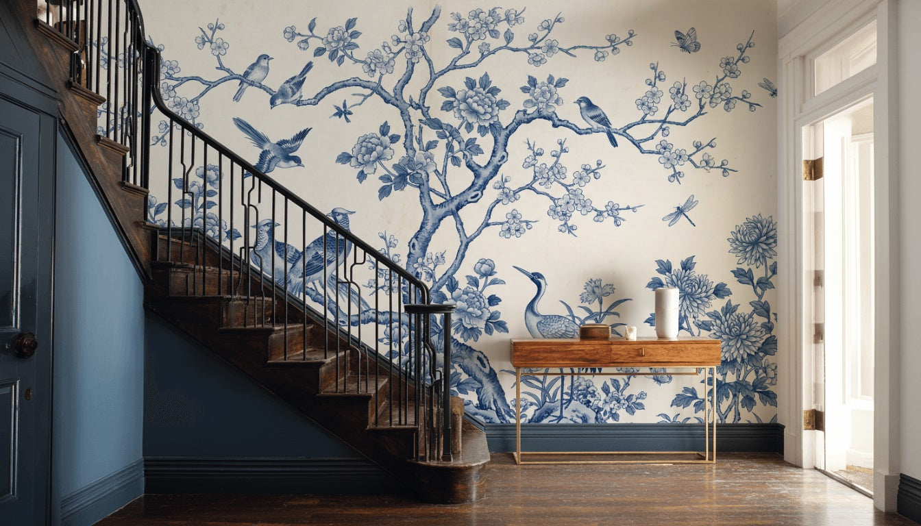 Chinoiserie Wallpaper Blue And White Toile Wall Mural