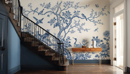 Chinoiserie Wallpaper Blue And White Toile Wall Mural