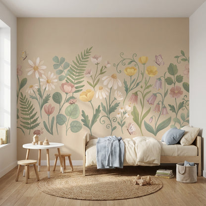 Floral Meadow Wallpaper Wildflowers Pastel Watercolor Wall Mural