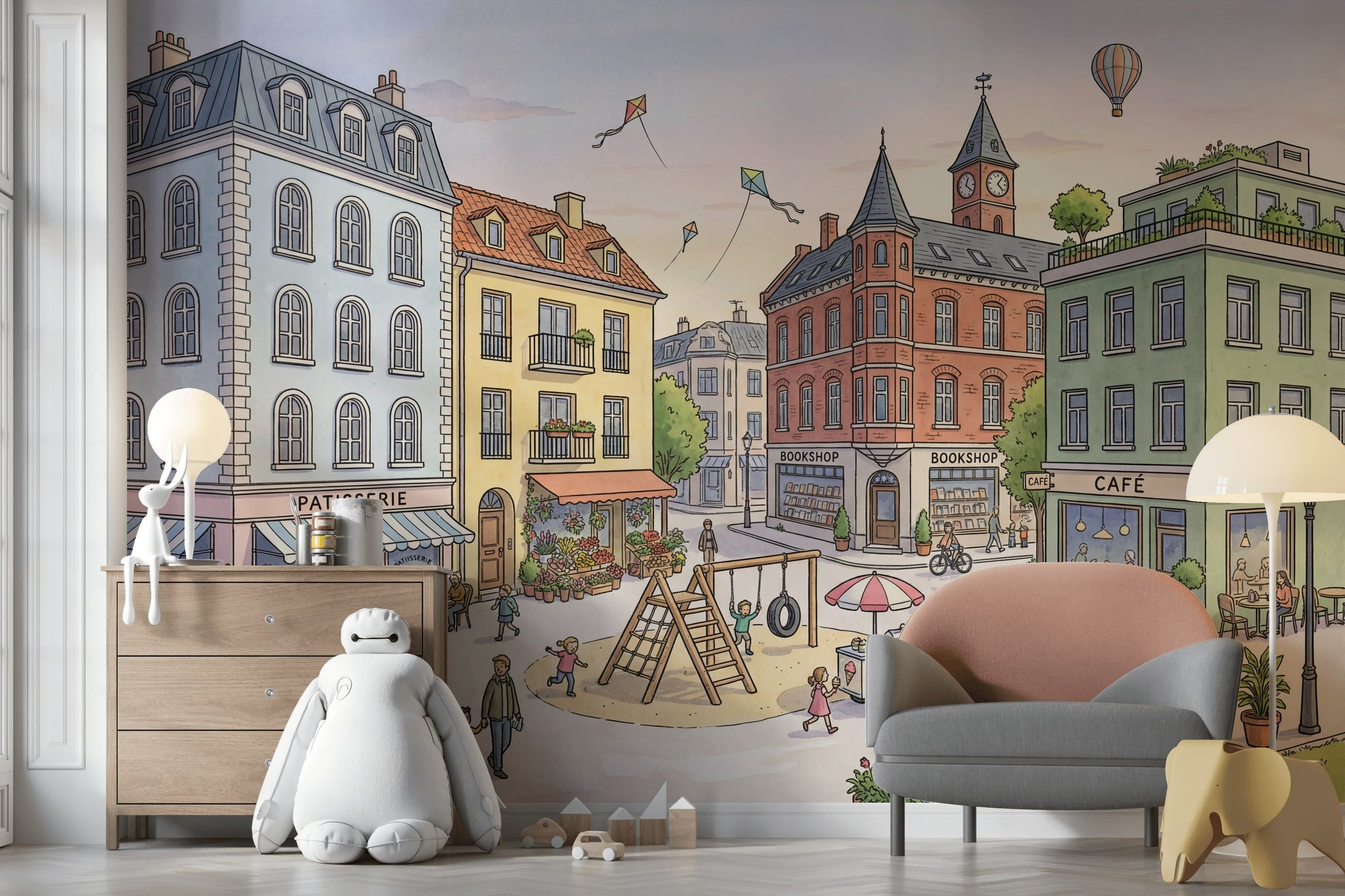 Hot Air Balloon Wallpaper City Square Patisserie Wall Mural