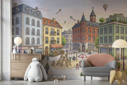 Hot Air Balloon Wallpaper City Square Patisserie Wall Mural
