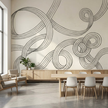 Abstract Line Art Wallpaper Looping Ribbons Interlocking Knots Wall Mural