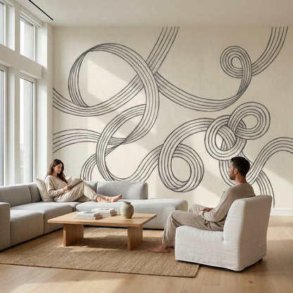 Abstract Line Art Wallpaper Looping Ribbons Interlocking Knots Wall Mural