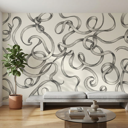 Abstract Line Art Wallpaper Looping Ribbons Interlocking Knots Wall Mural