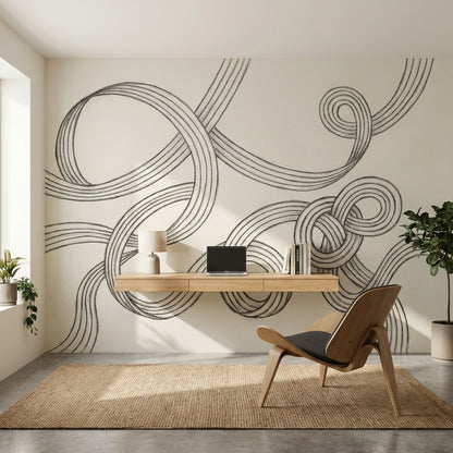 Abstract Line Art Wallpaper Looping Ribbons Interlocking Knots Wall Mural