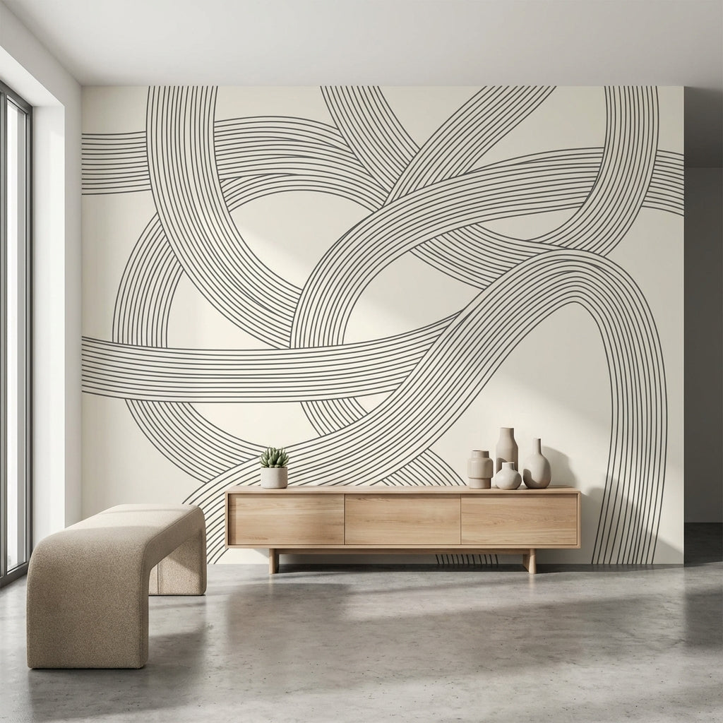 Abstract Loops Wallpaper Interlocking Ribbons Geometric Linework Removable Wall Decor