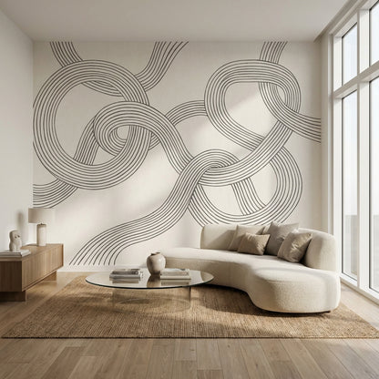 Abstract Loops Wallpaper Interlocking Ribbons Geometric Linework Removable Wall Decor