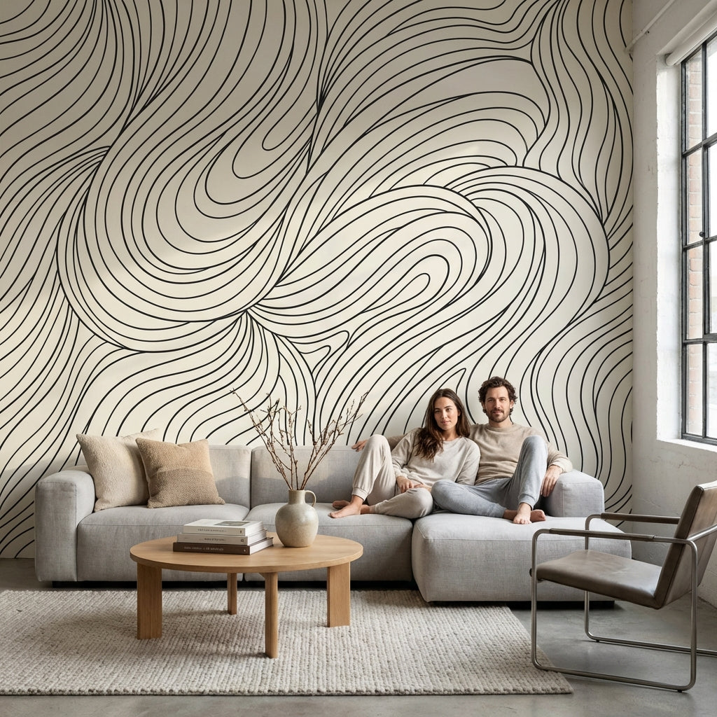 Abstract Loops Wallpaper Interlocking Ribbons Geometric Linework Removable Wall Decor