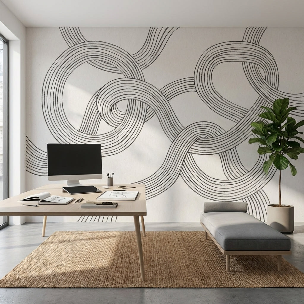 Abstract Loops Wallpaper Interlocking Ribbons Geometric Linework Removable Wall Decor