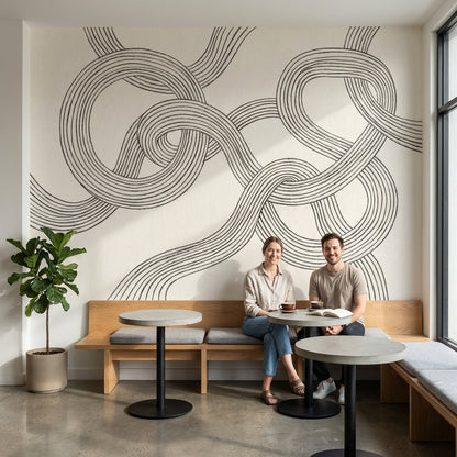 Abstract Loops Wallpaper Interlocking Ribbons Geometric Linework Removable Wall Decor