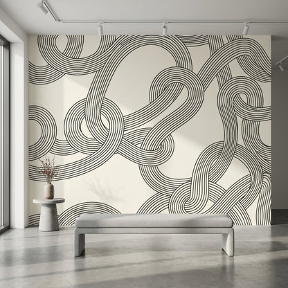 Abstract Loops Wallpaper Interlocking Ribbons Geometric Linework Removable Wall Decor