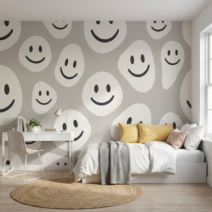 Smiley Faces Wallpaper Playful Graphic Removable Wall Decor