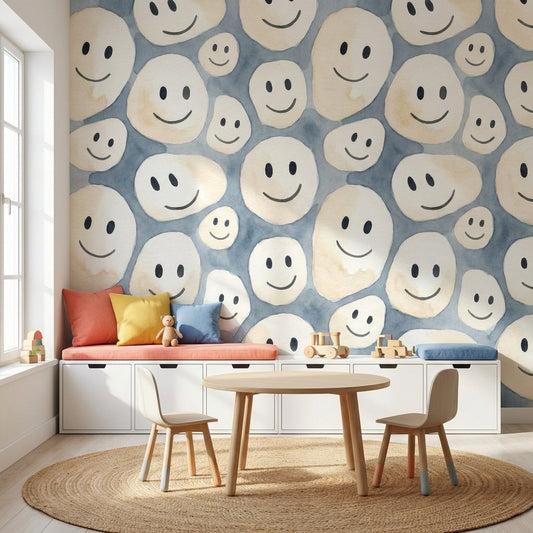 Watercolor Texture Wallpaper Abstract Pattern Smiley Face Wall Mural