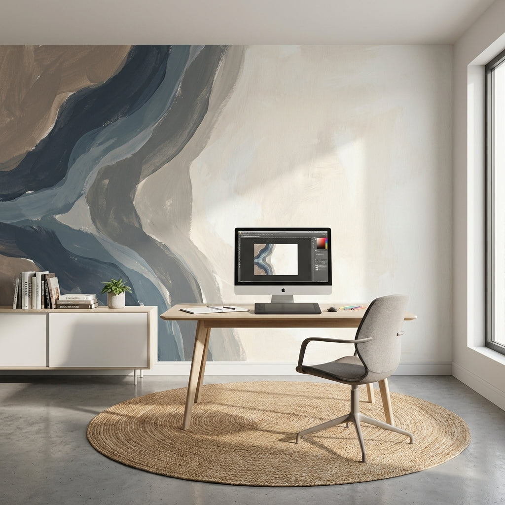 Abstract Wallpaper Painterly Brushstrokes Organic Flowing Bands Wall Mural