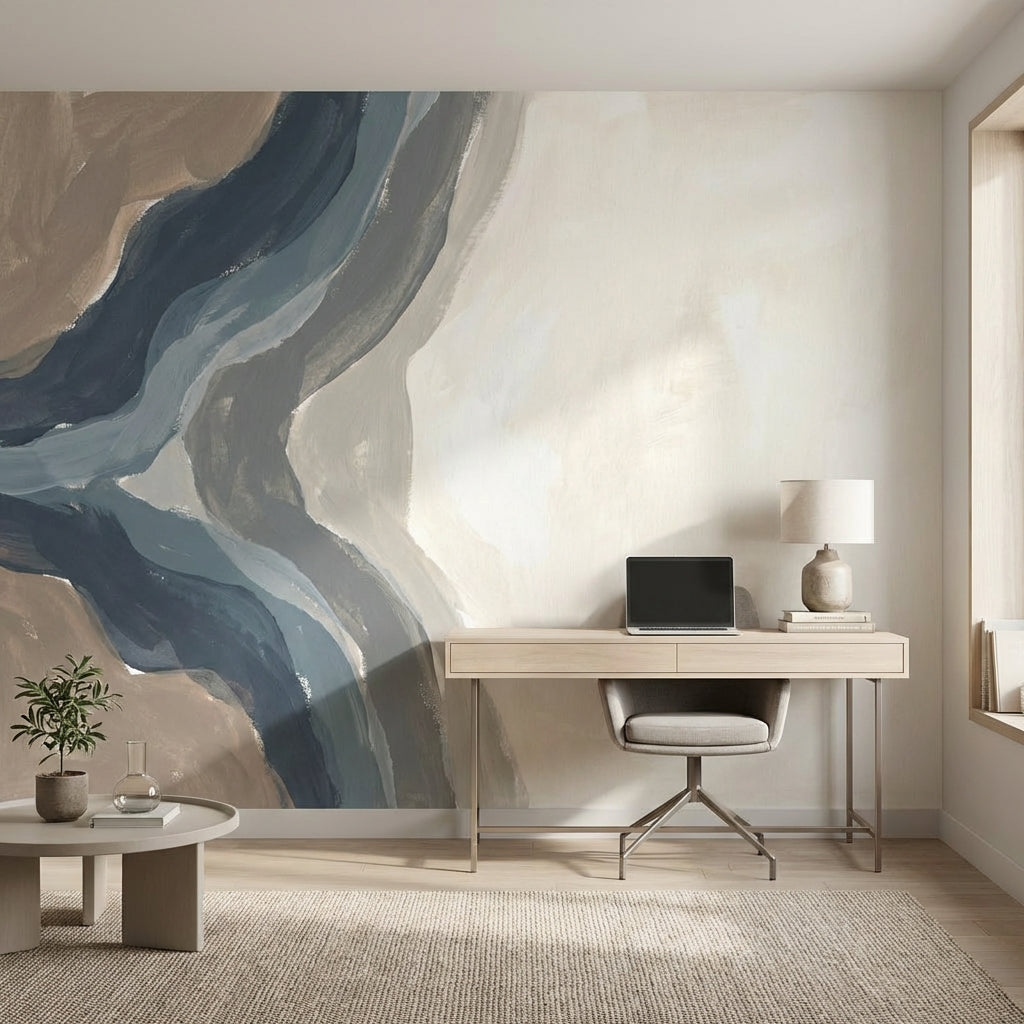 Abstract Wallpaper Painterly Brushstrokes Organic Flowing Bands Wall Mural