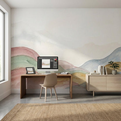 Watercolor Wallpaper Pastel Hills Abstract Landscape Wall Mural