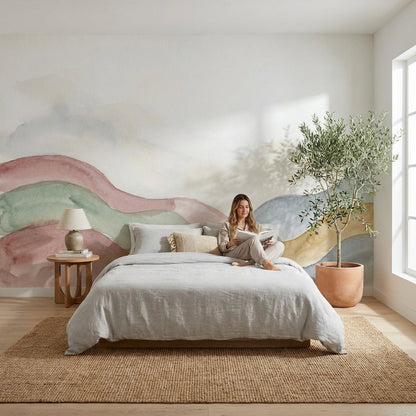 Watercolor Wallpaper Pastel Hills Abstract Landscape Wall Mural
