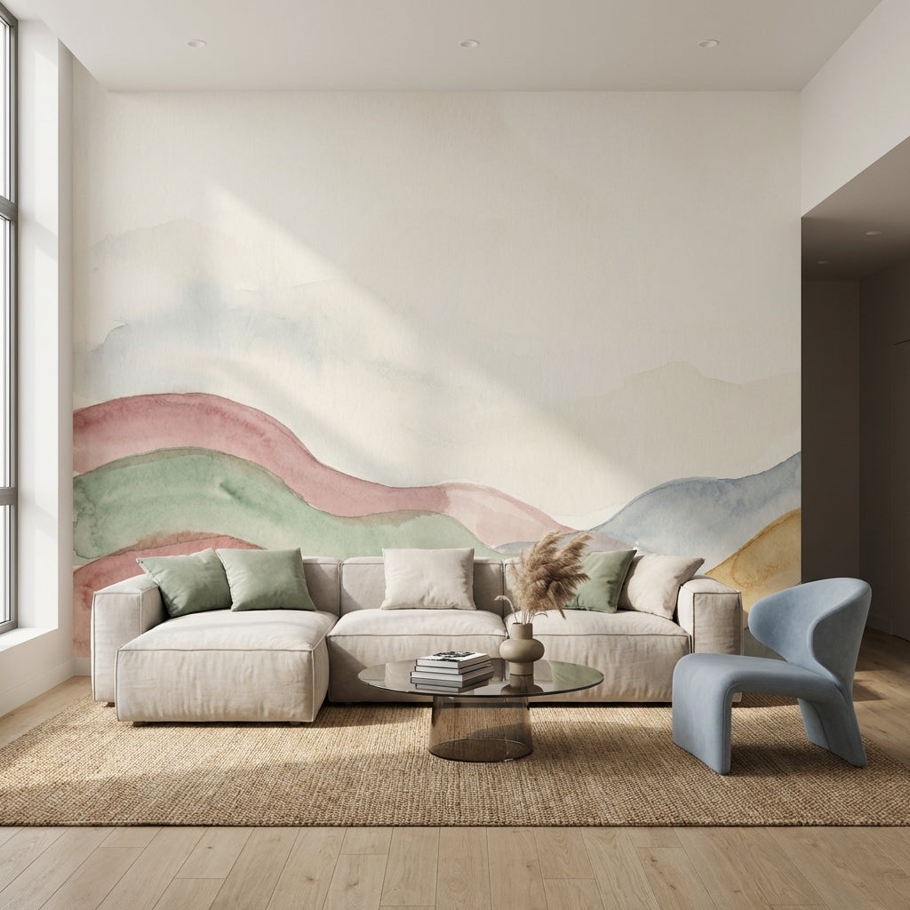 Watercolor Wallpaper Pastel Hills Abstract Landscape Wall Mural