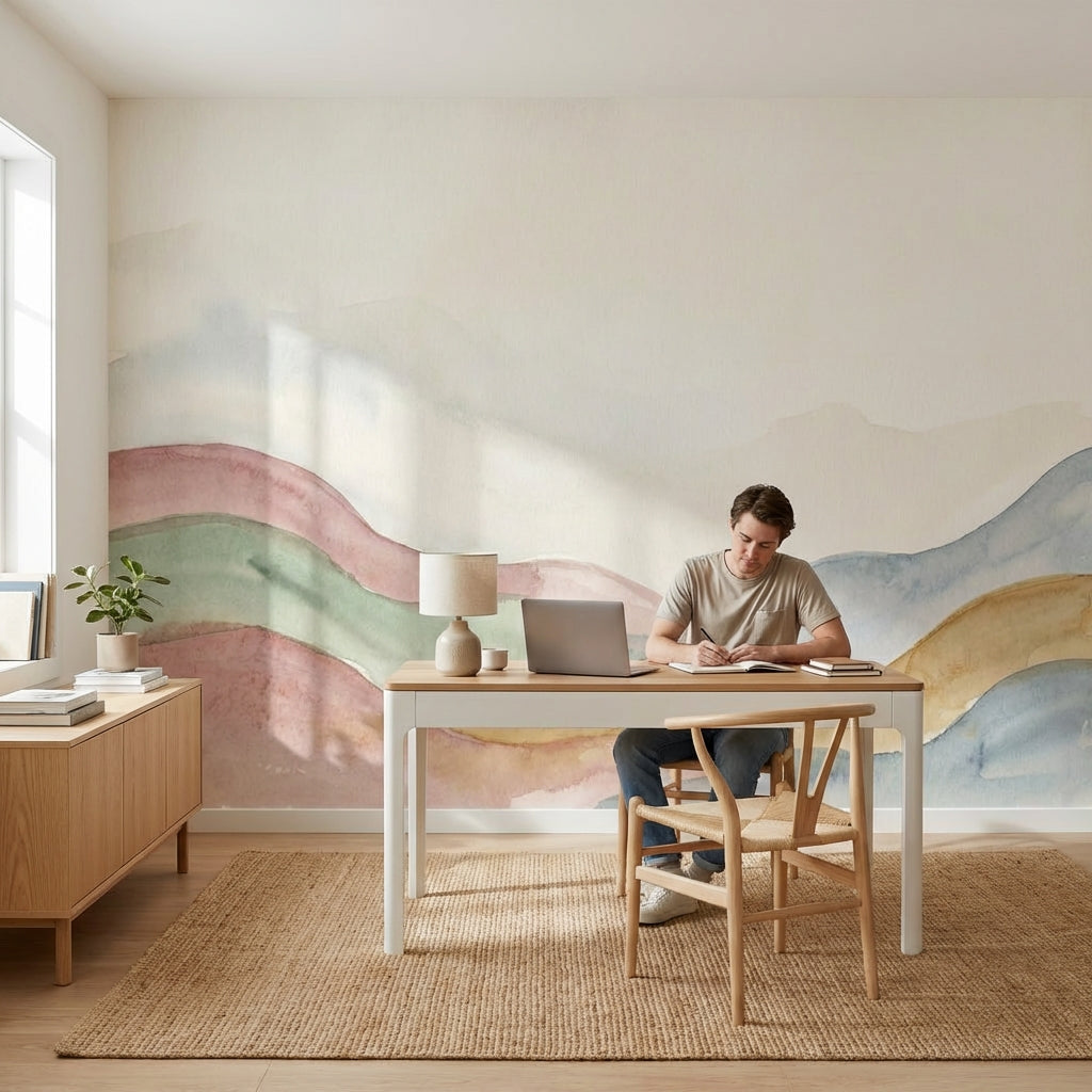 Watercolor Wallpaper Pastel Hills Abstract Landscape Wall Mural