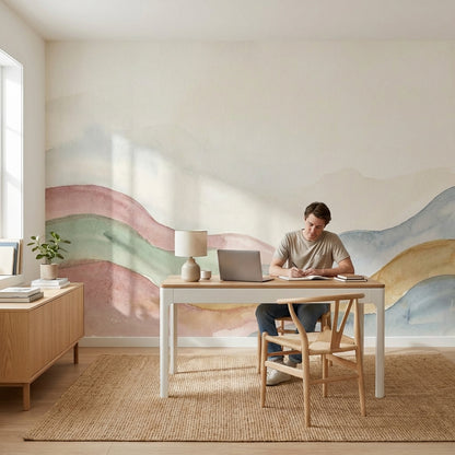 Watercolor Wallpaper Pastel Hills Abstract Landscape Wall Mural