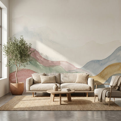 Watercolor Wallpaper Pastel Hills Abstract Landscape Wall Mural