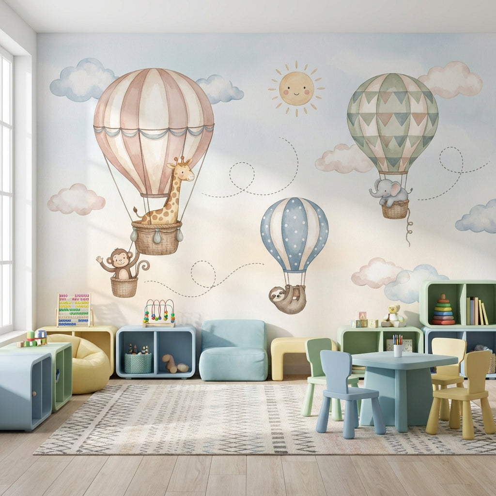 Muted Green Wallpaper Pastel Nursery Safari Wall Mural