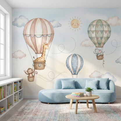 Muted Green Wallpaper Pastel Nursery Safari Wall Mural