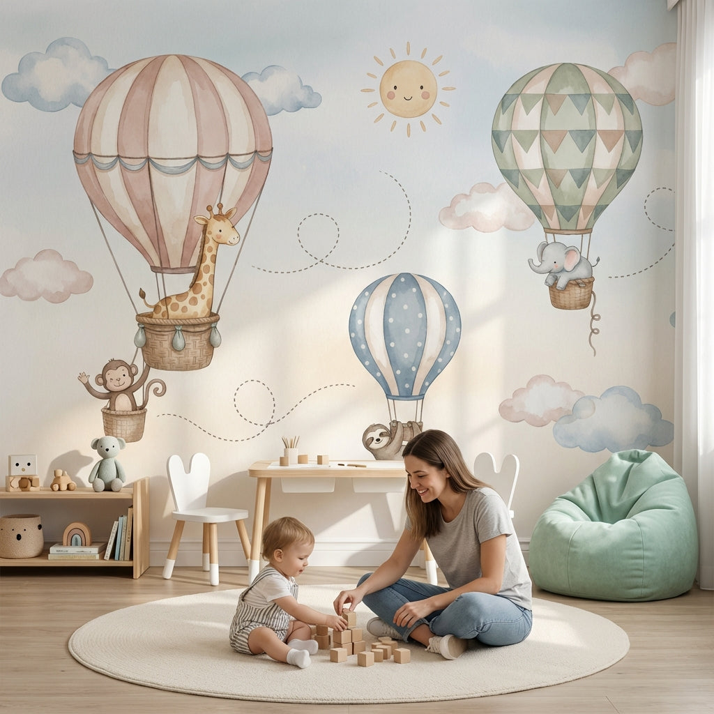Muted Green Wallpaper Pastel Nursery Safari Wall Mural