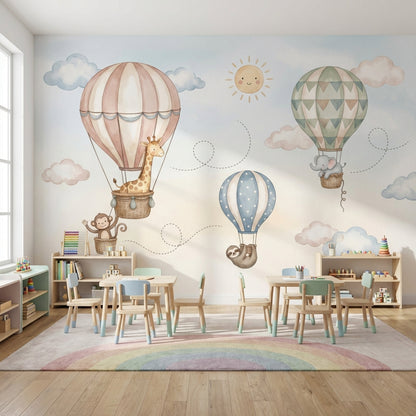 Muted Green Wallpaper Pastel Nursery Safari Wall Mural