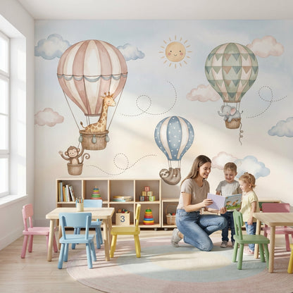 Muted Green Wallpaper Pastel Nursery Safari Wall Mural