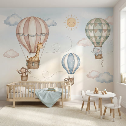 Muted Green Wallpaper Pastel Nursery Safari Wall Mural