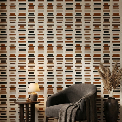 Abstract Geometric Wallpaper Horizontal Brushstrokes Earth Tones Decorative Mural