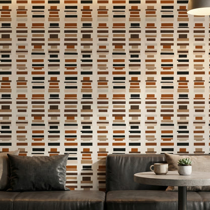 Abstract Geometric Wallpaper Horizontal Brushstrokes Earth Tones Decorative Mural
