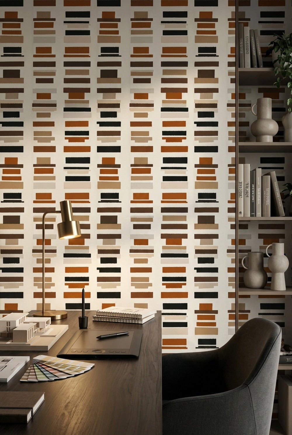 Abstract Geometric Wallpaper Horizontal Brushstrokes Earth Tones Decorative Mural