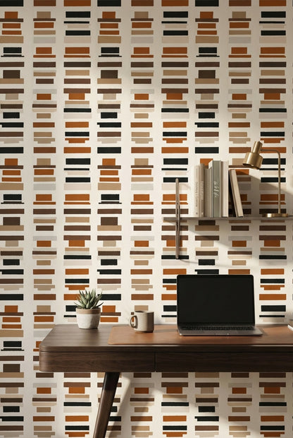 Abstract Geometric Wallpaper Horizontal Brushstrokes Earth Tones Decorative Mural