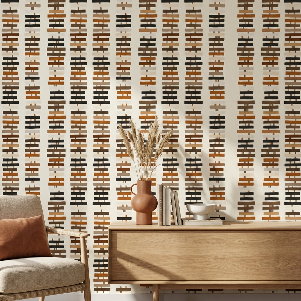 Abstract Geometric Wallpaper Stacked Rectangles Removable Earth Tones Wall Art