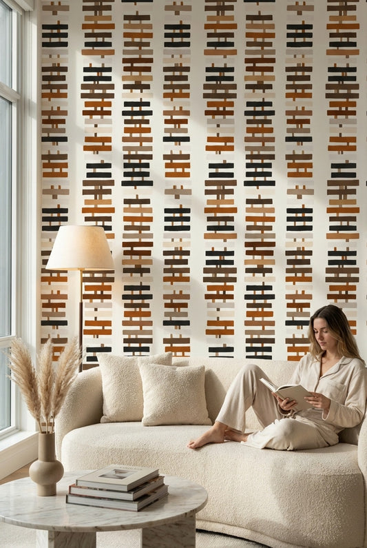 Abstract Geometric Wallpaper Stacked Rectangles Removable Earth Tones Wall Art